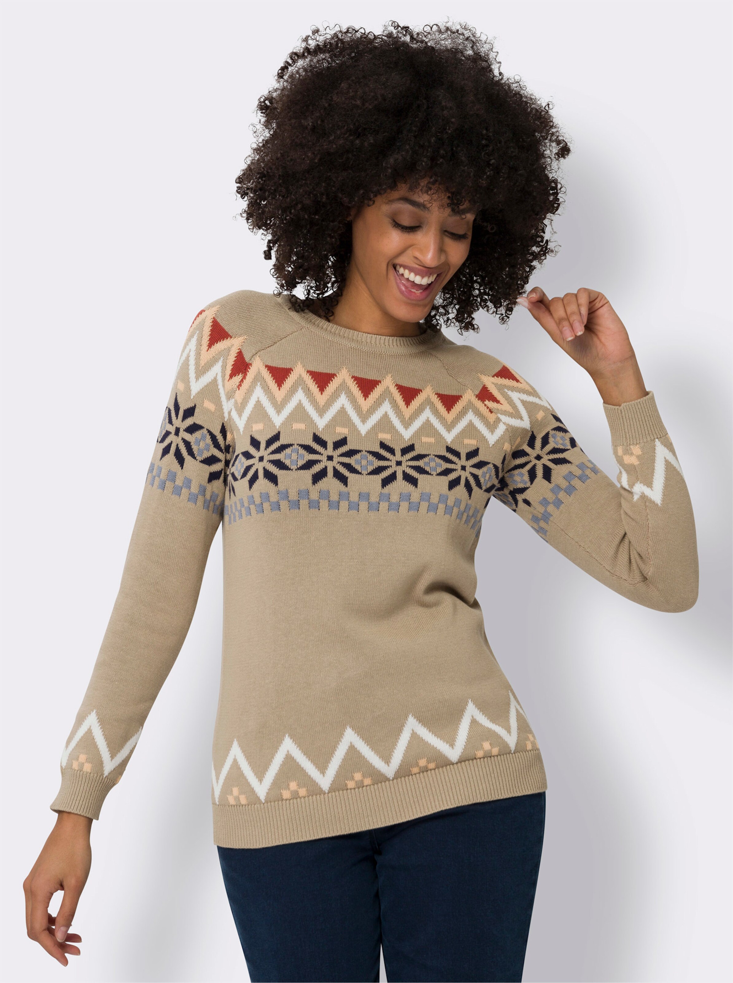 Langarm-Pullover im Norweger-Muster