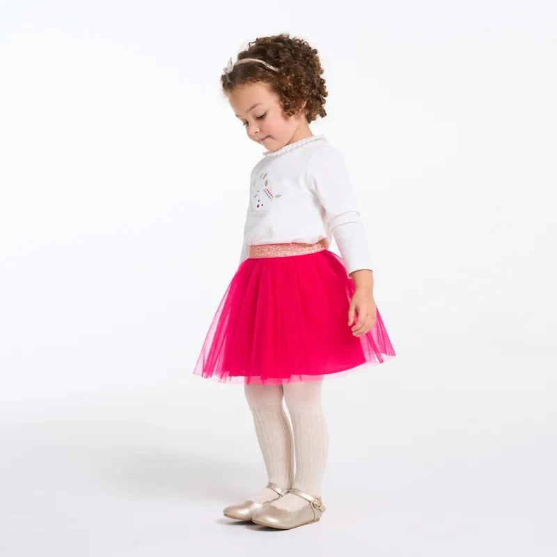 Jupe en tulle plissé ceinture irisée rose bébé fille Rose
