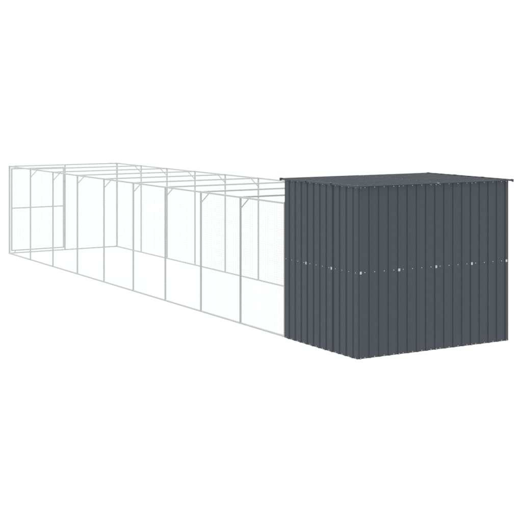 Canil vidaXL com área de exercício, aço galvanizado, cinza, 214x1069x181 cm