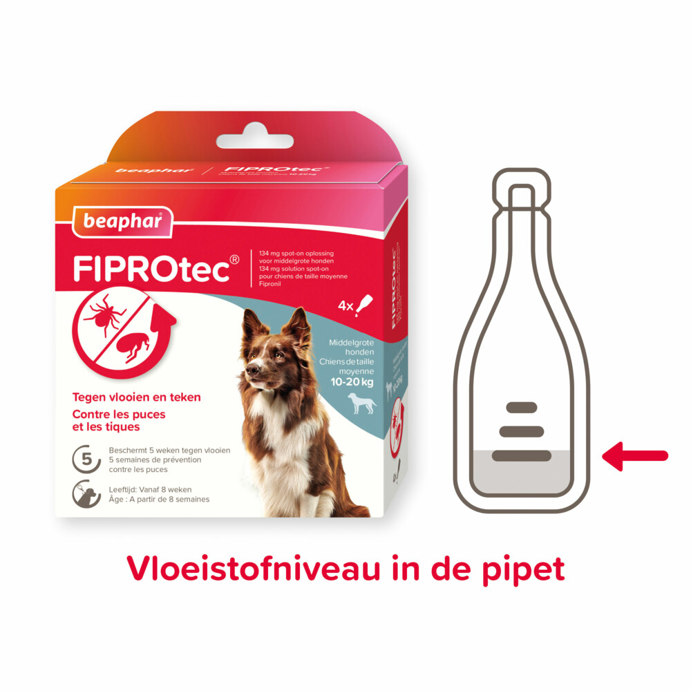 Beaphar Fiprotec Anti Teken- en Vlooiendruppels Hond 10 - 20 kg4 stuks