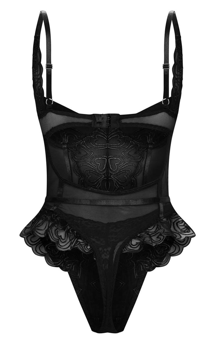 Noir Body En Dentelle Brodée De Cœurs