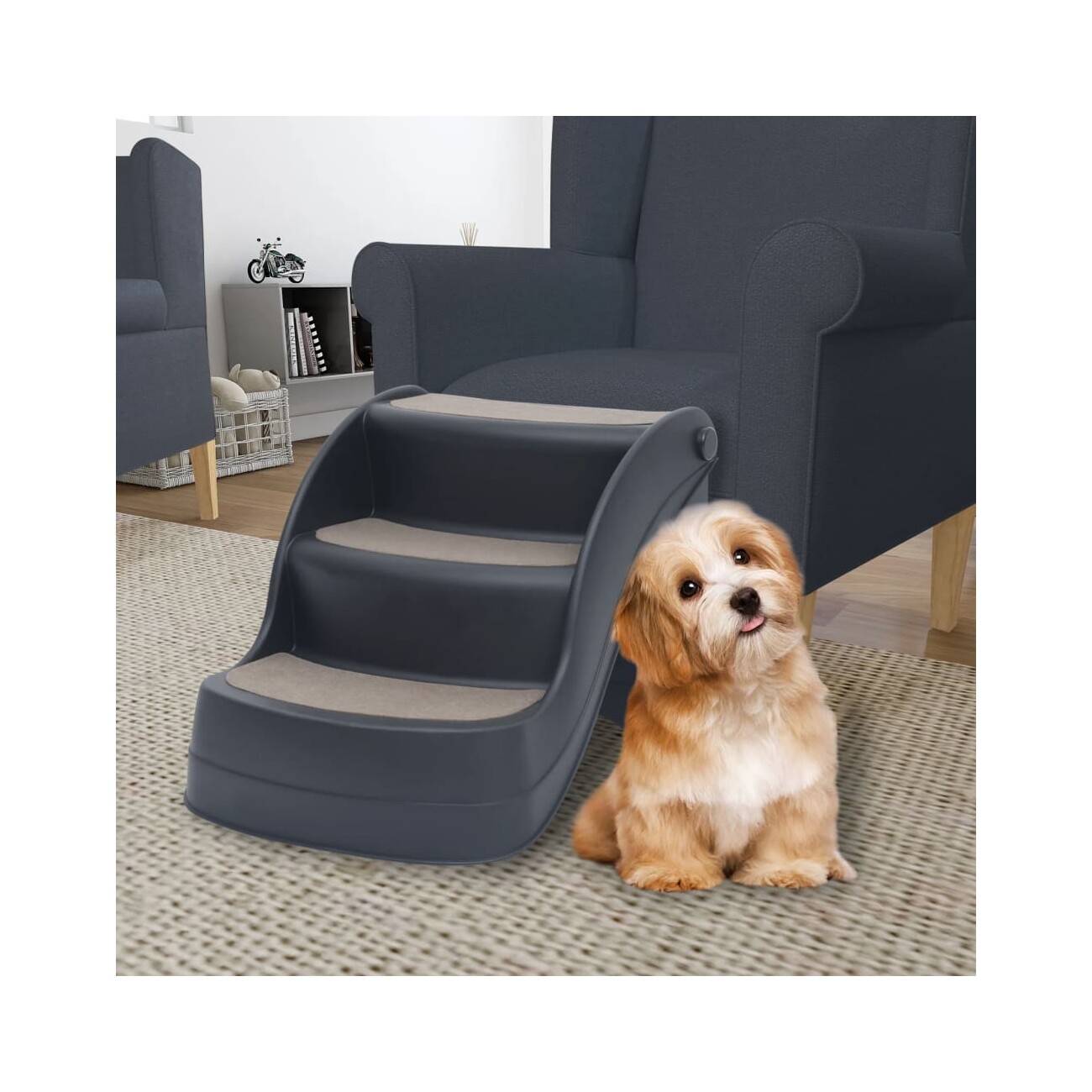 VidaXL Hundetreppe mit 3 Stufen (klappbar) dunkelgrau