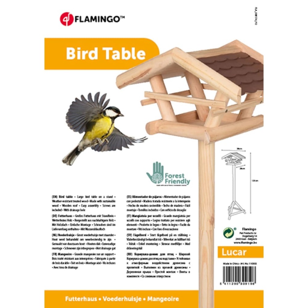 Mangeoire à oiseaux et support lucar 38x28x125 cm naturel