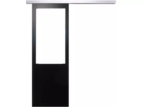 Porte Coulissant Atelier Noir Vitree H204 X L83 Sans Meneau + Rail Alu Gd Menuiseries