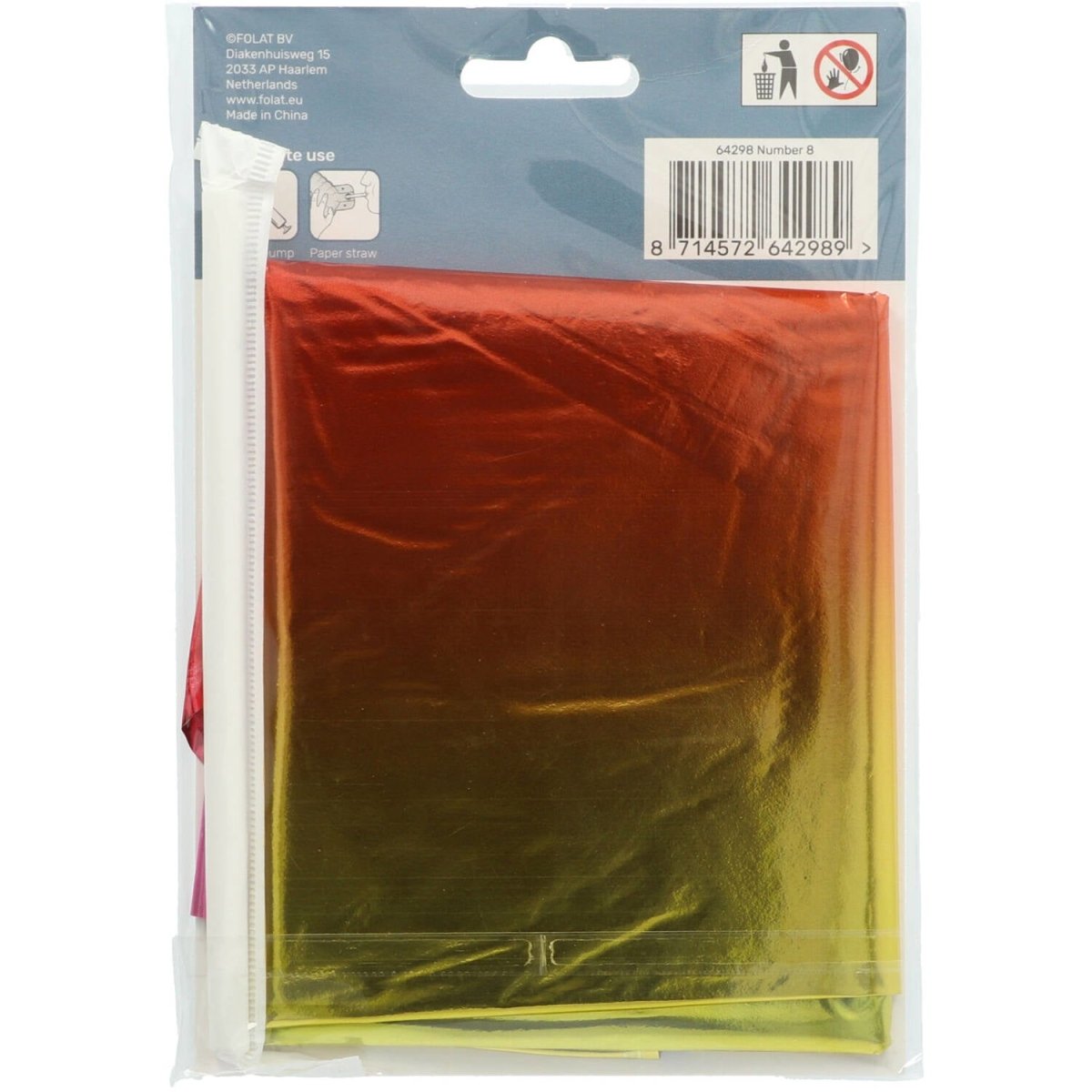 Folie Ballon Cijfer 8 Regenboog met standaard 72cm