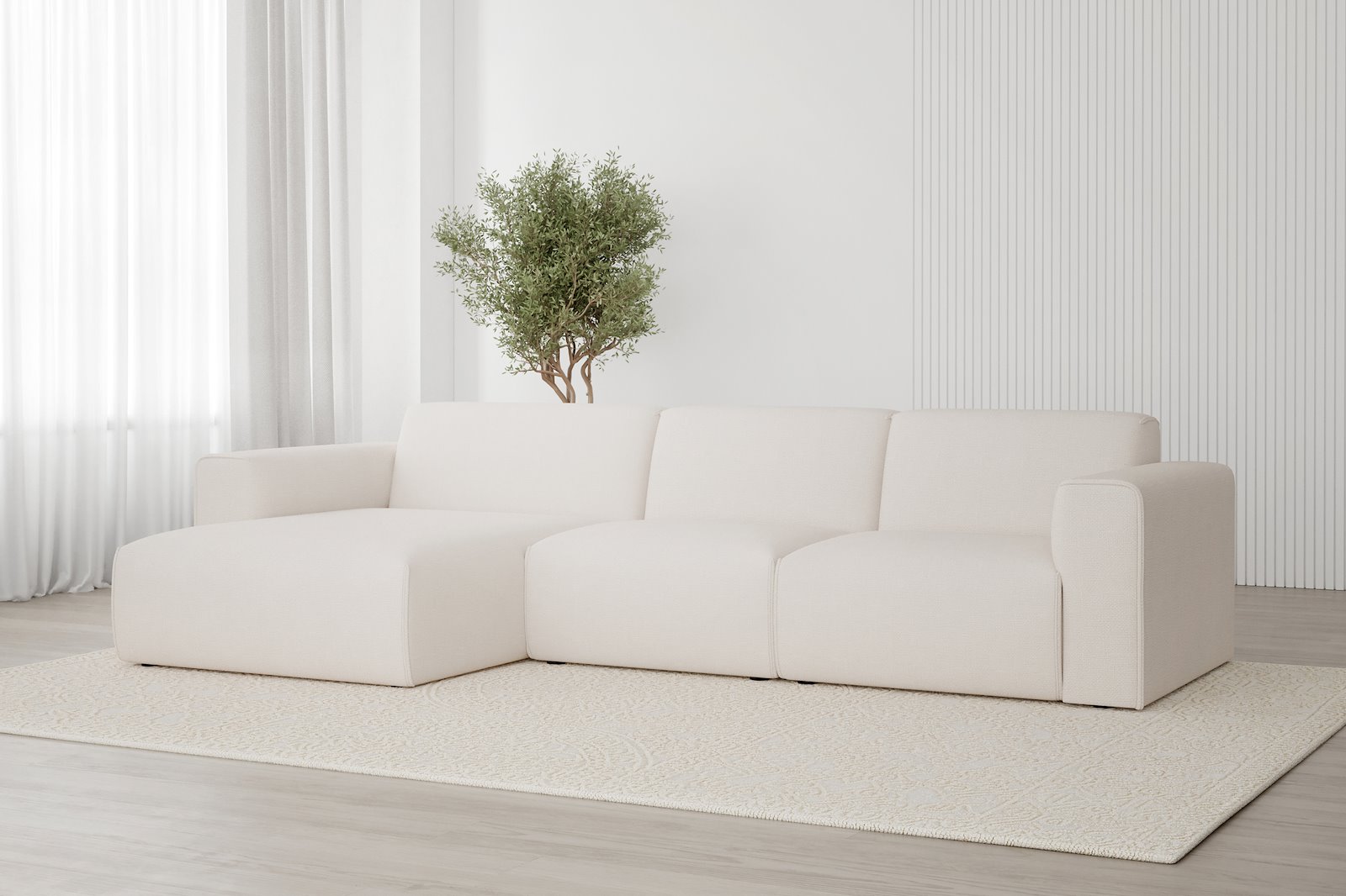 Monaco Lux 2,5-seter med XL sjeselong venstre Tekstil Fjord 1 Ivory med sorte ben. Lux komfort.