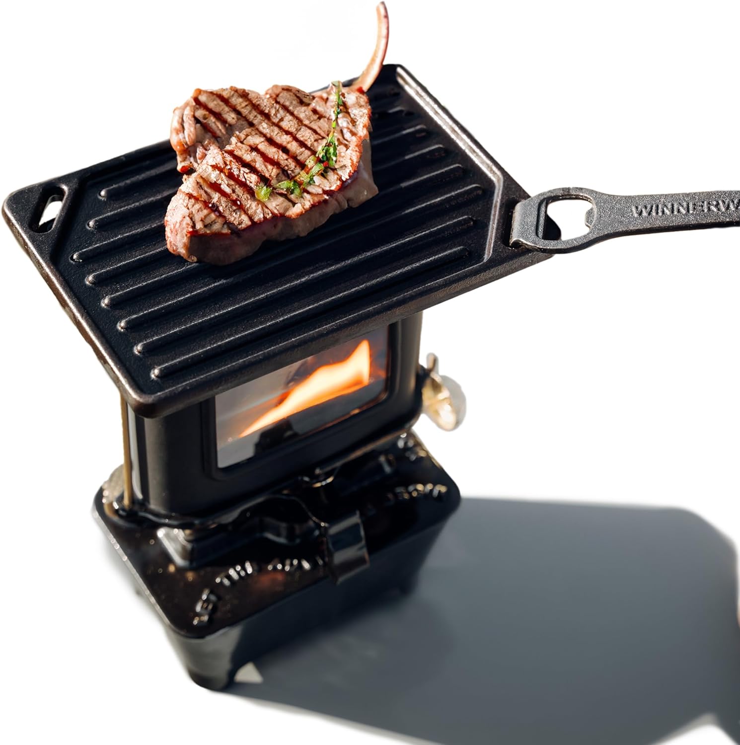CAMPWERK Petroleum Outdoor Feuer Camping Kocher mit Steak Grillplatte – Iron Camping Cooker Stove mit Tasche & Spezial-Docht