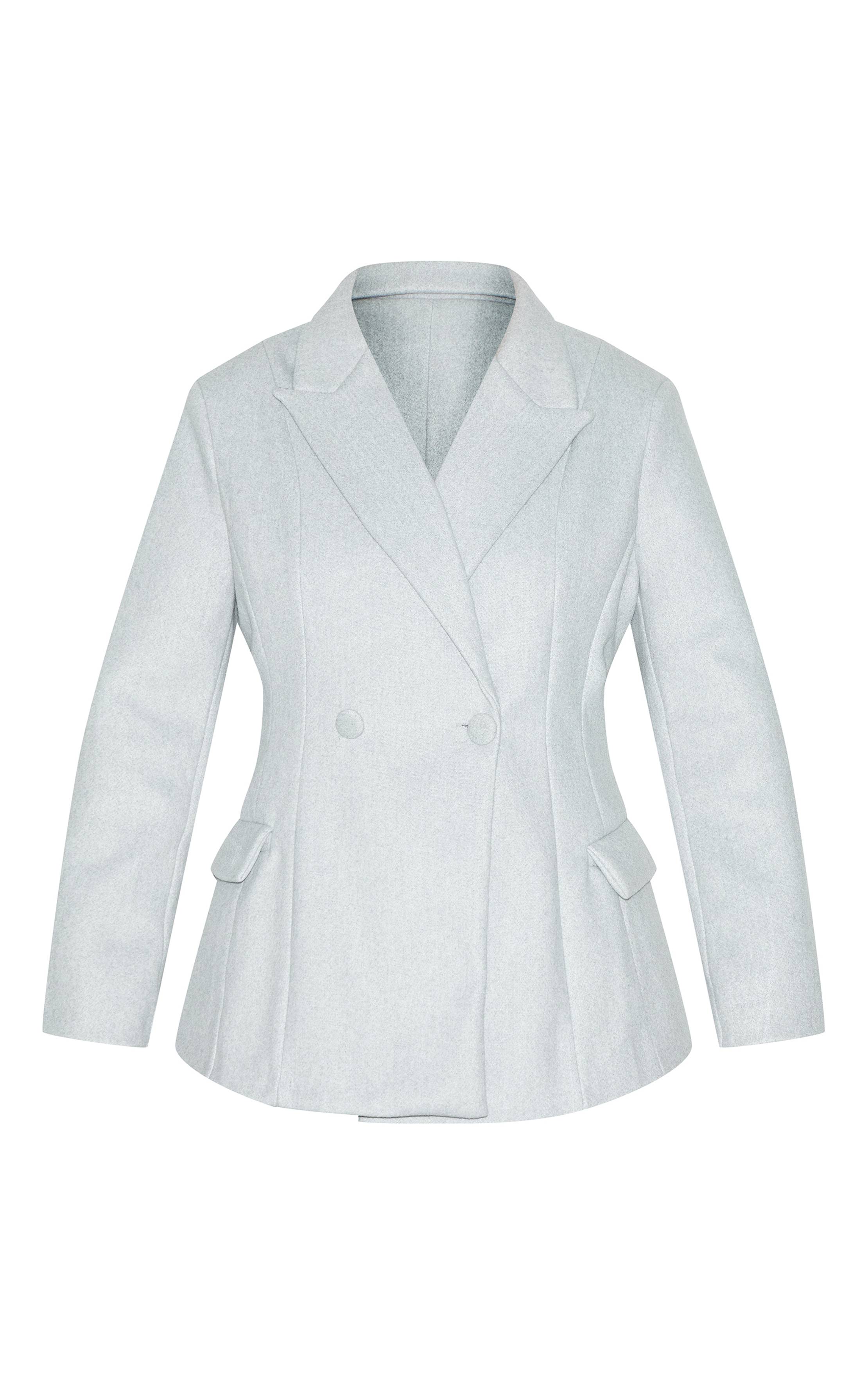 Gris Blazer Grande Taille Asymétrique À Double Boutonnage Aspect Laine