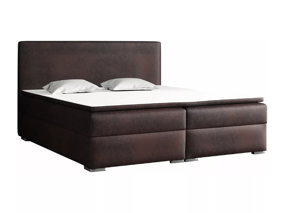 LIT BOXSPRING avec surmatelas Soler 200x200 cm, Gobi 04 (Imitation cuir marron foncé)