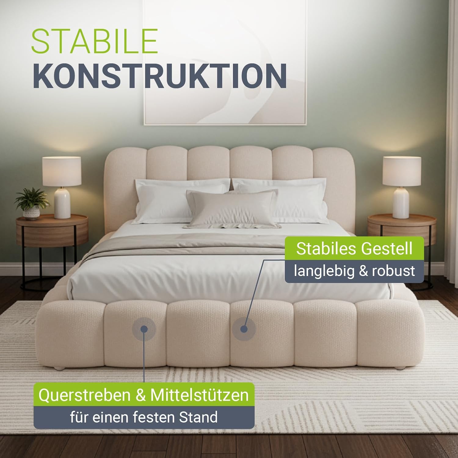 Juskys Polsterbett Catania - Modernes Bubble Design, gepolstertes Kopfteil, stabile Kontruktion- 180 x 200 cm - Beige
