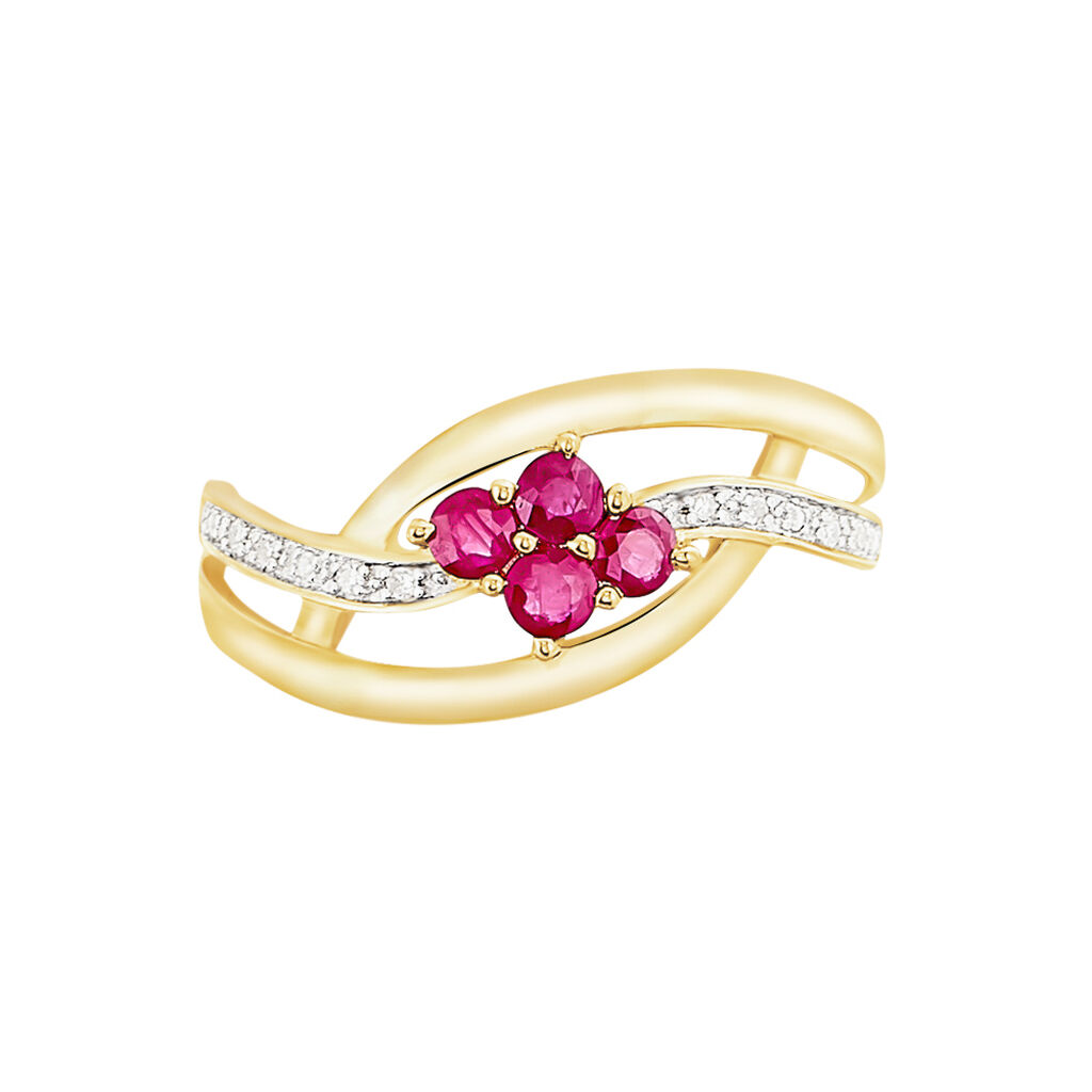 Bague Hoela Or Jaune Diamant Et Rubis