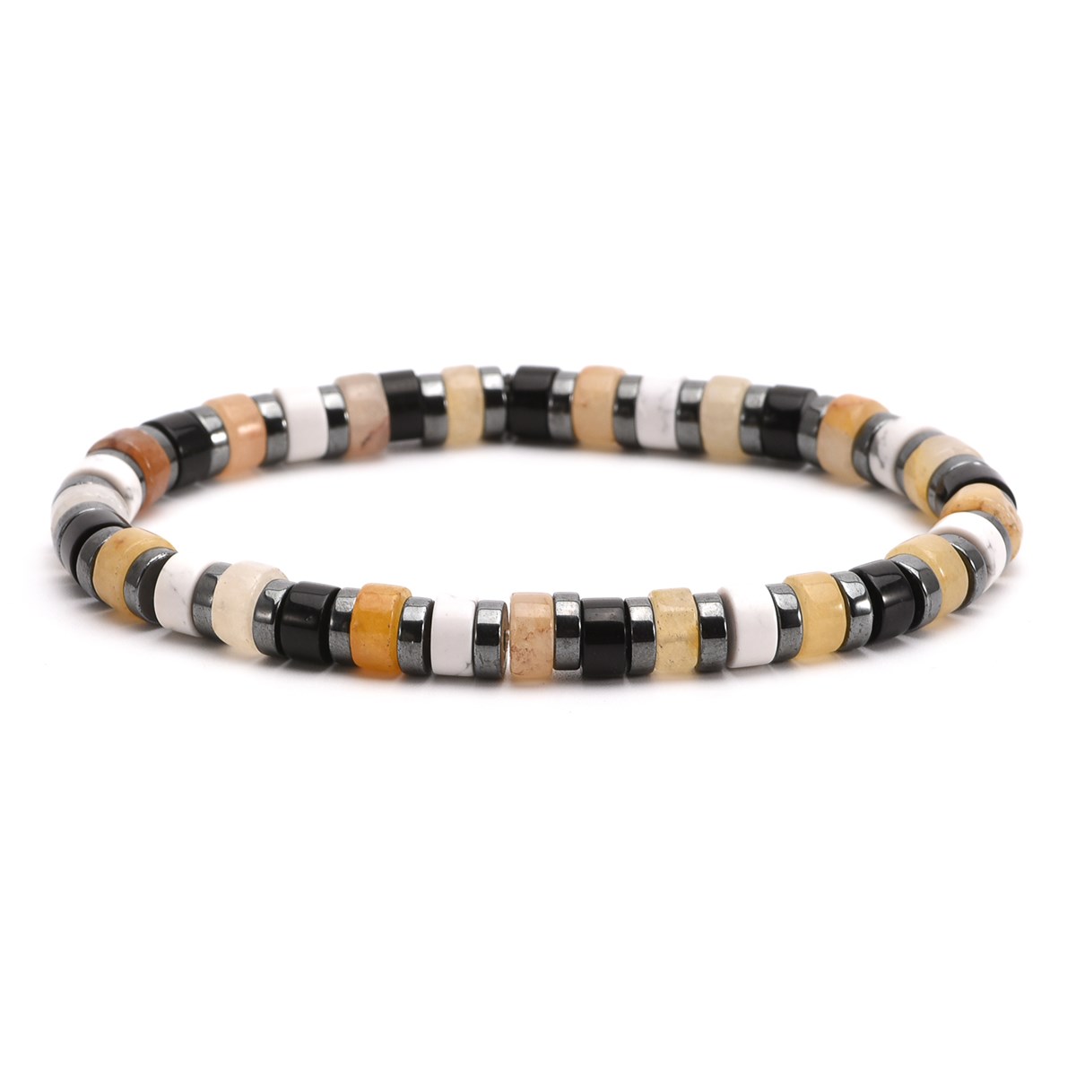 Bracelet Perles Heishi  Turquoise Blanche Hématite Agate Noir-Large-20cm