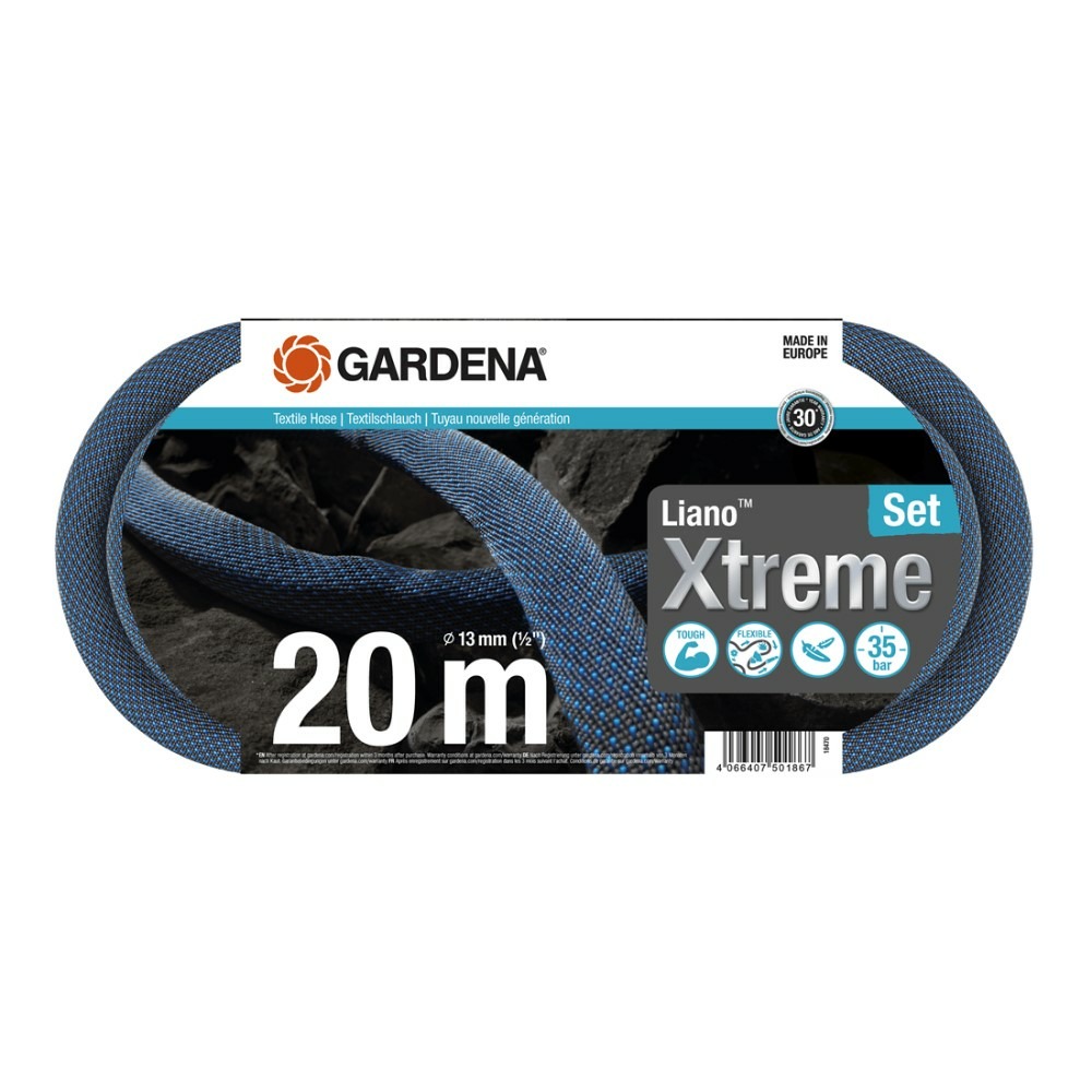 Kit tuyau liano™xtreme 20m, ø 13mm + pièces gardena system - ultra résistant