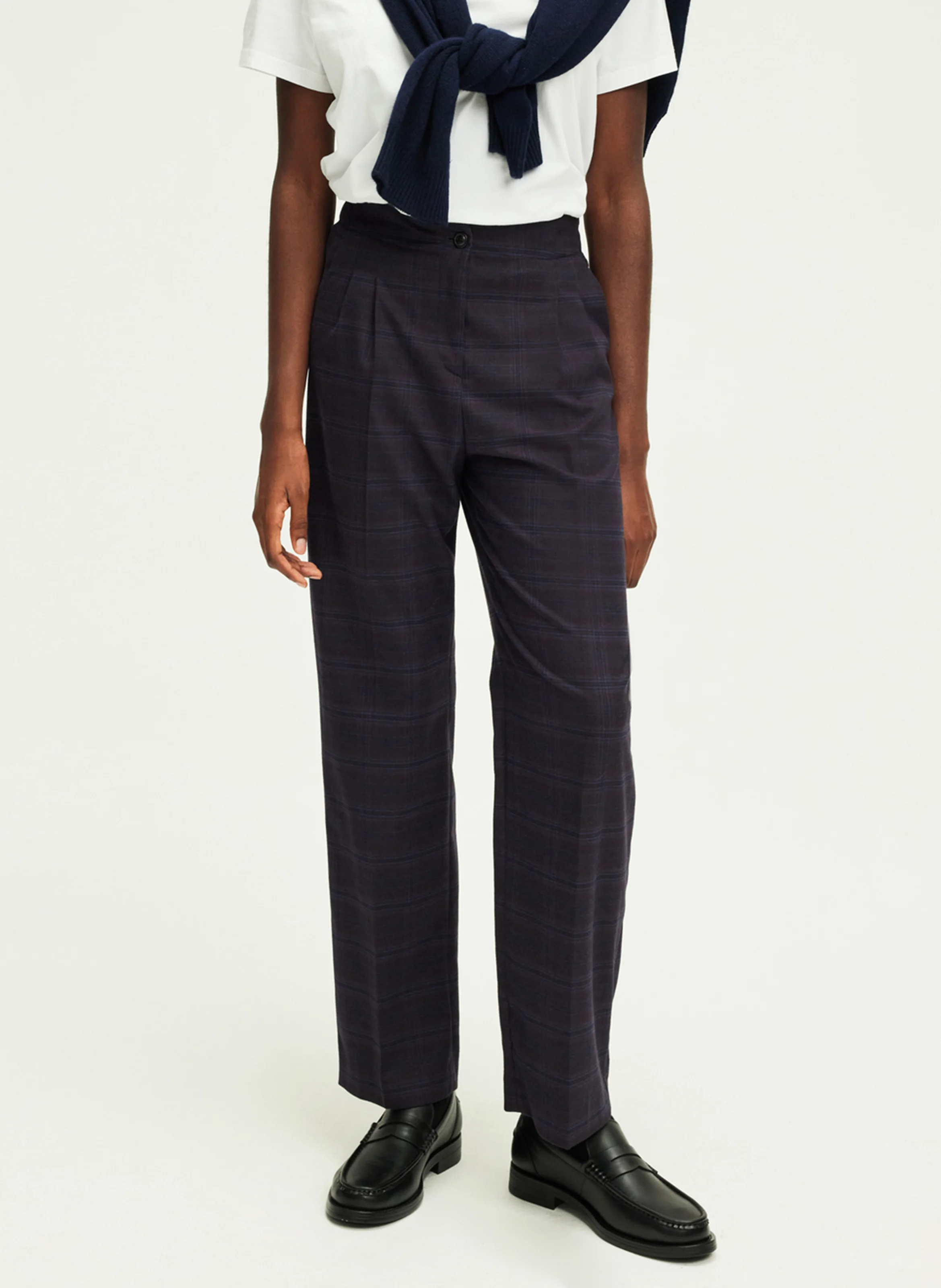NOUHA - Pantalon carotte à carreaux | Marron