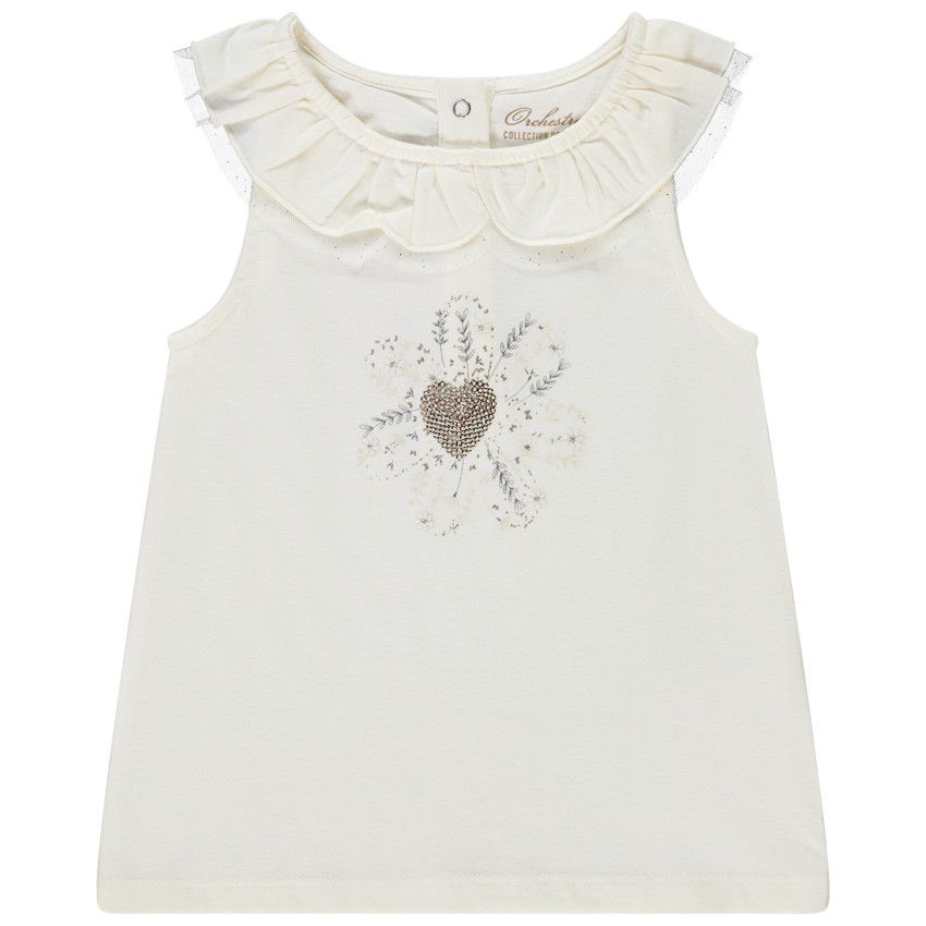 Débardeur col volanté et print en sequins pour bébé fille - Ecru