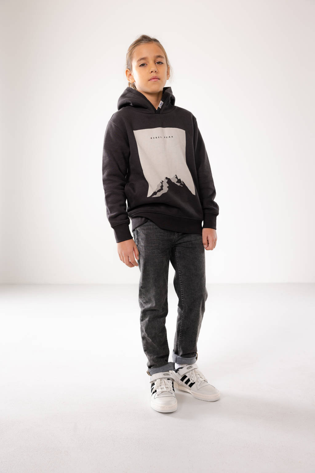 Blue Rebel hoodie Kody met printopdruk donkergrijs/ecru