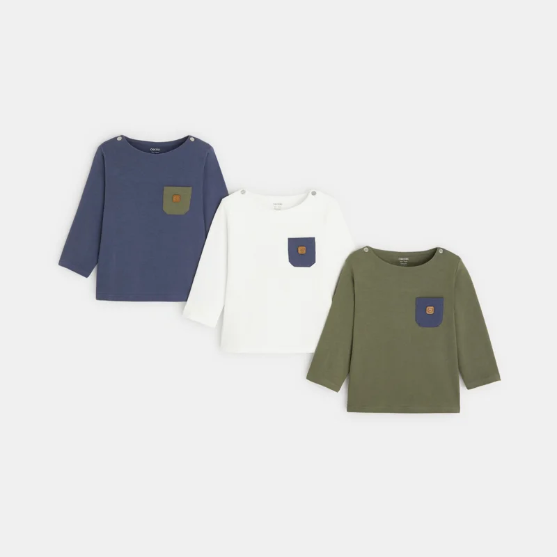 T-shirt maille uni (lot de 3) vert bébé garçon Vert