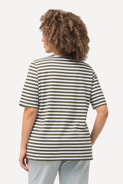 Shirt, Ringel, Metallic-Tier, V-Ausschnitt, Halbarm