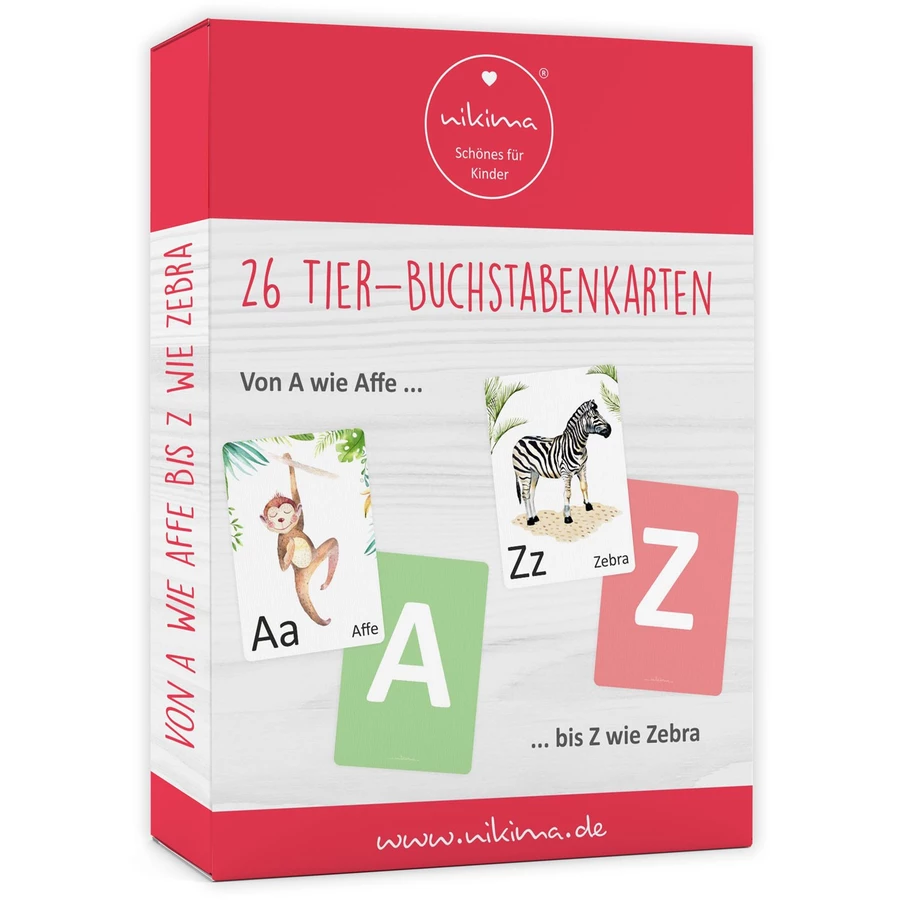 Nikima Papeterie 26 Tier Buchstabenkarten Alphabet Tier ABC Postkarten bunt
