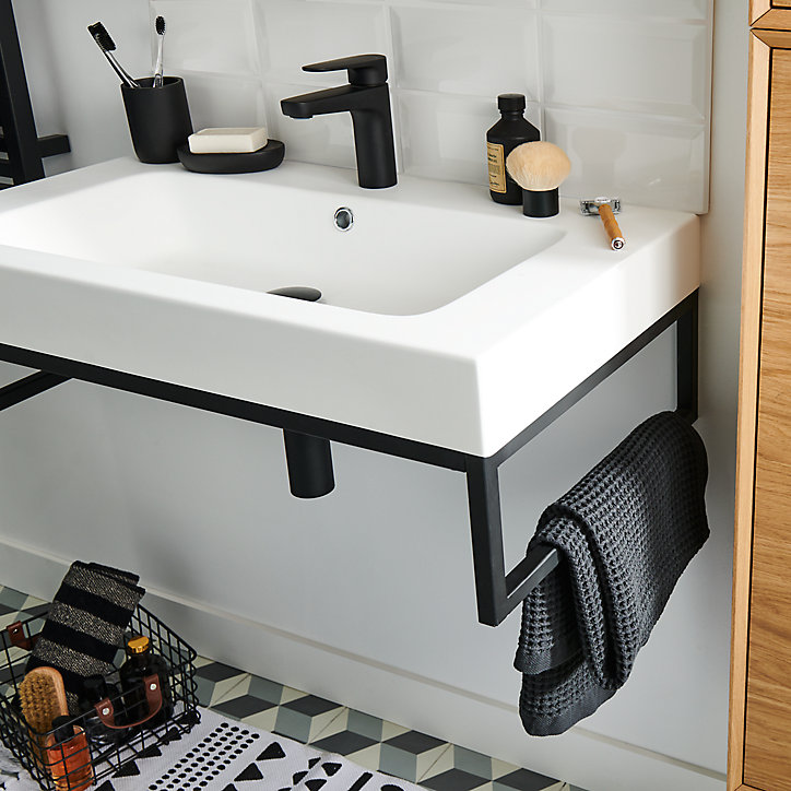 Équerre porte-serviettes pour vasque GoodHome Duala métal noir 80 cm