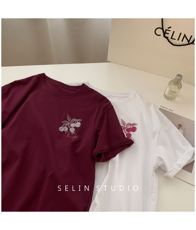 Doowex - T-shirt met korte mouwen en ronde hals en kersenprint