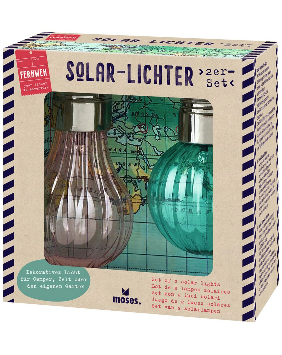 LED-Solar-Lichter FERNWEH 2er-Set