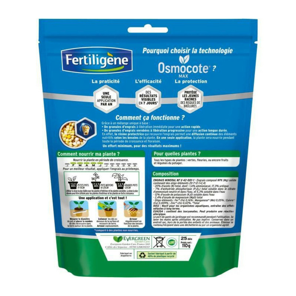 Fertiligene - dés d'engrais longue durée osmocote max plantes vertes et fleuries 25 dés