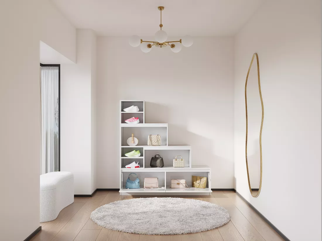 Meuble à chaussures 2 portes et 6 niches avec LEDs en MDF - Blanc - LOVILA