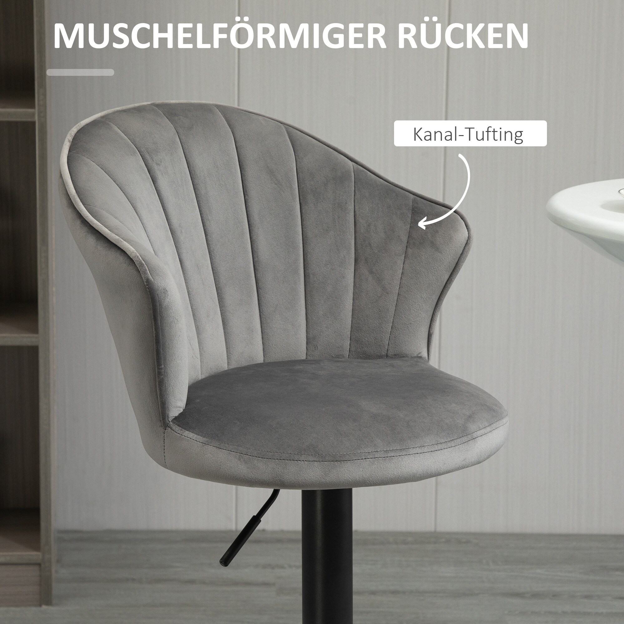 HOMCOM Barhocker 2-er Set, Rutschfeste Gummipads, mit Fußablage Grau 51 x 53 x 92-112 cm (BxTxH)