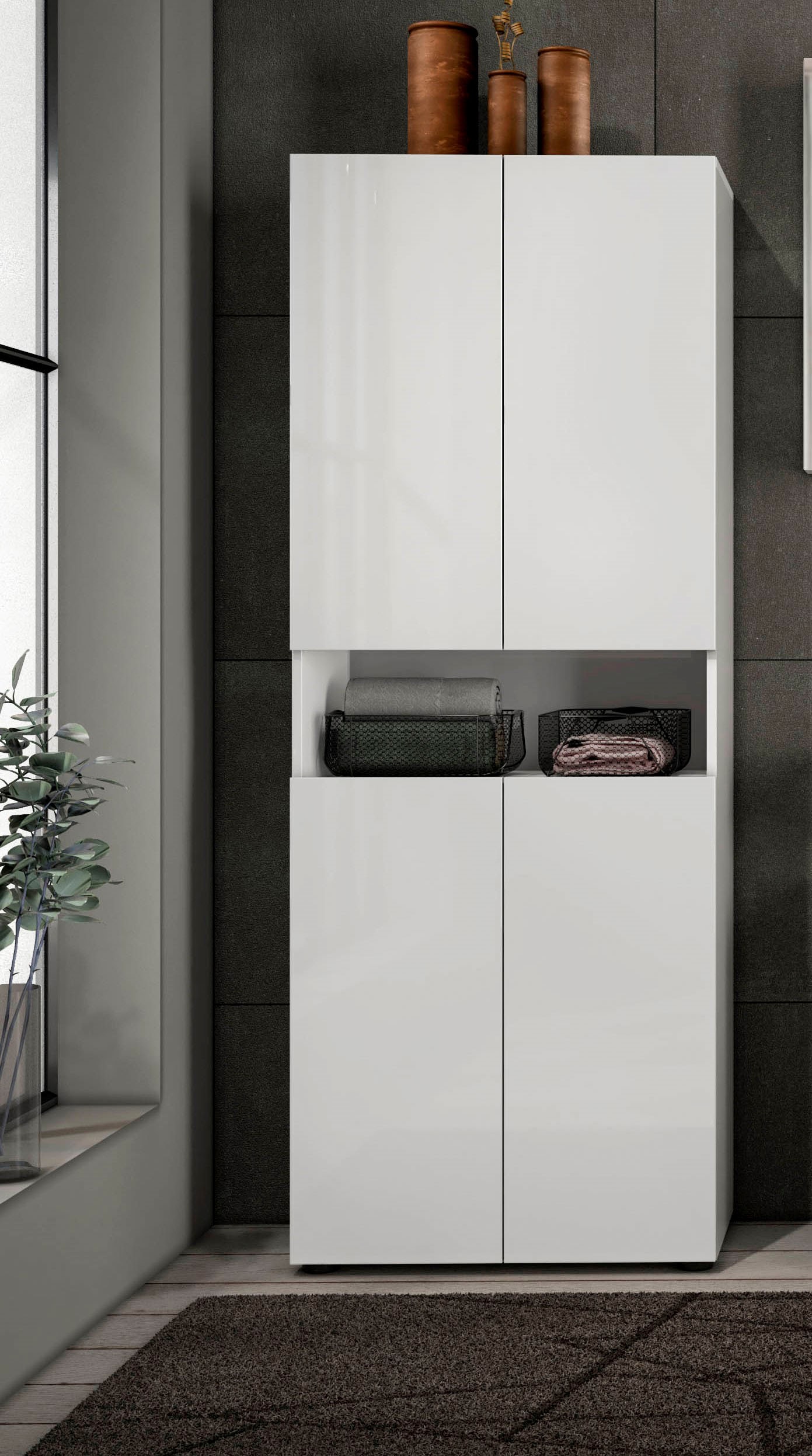 INOSIGN Hochschrank »MISTER, Hochschrank mit 6 geschlossenen und 1 offenen Fach« Made in Italy,hochglanz lackiert, Höhe 180 cm, mit Soft-Close Funktion