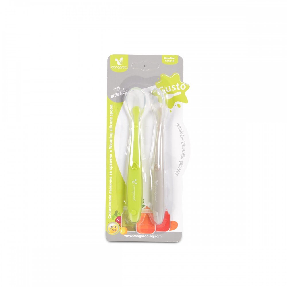Cangaroo Babylöffel 2er Set TC5010 Silikon, langer Griff, flache Löffelschale grün