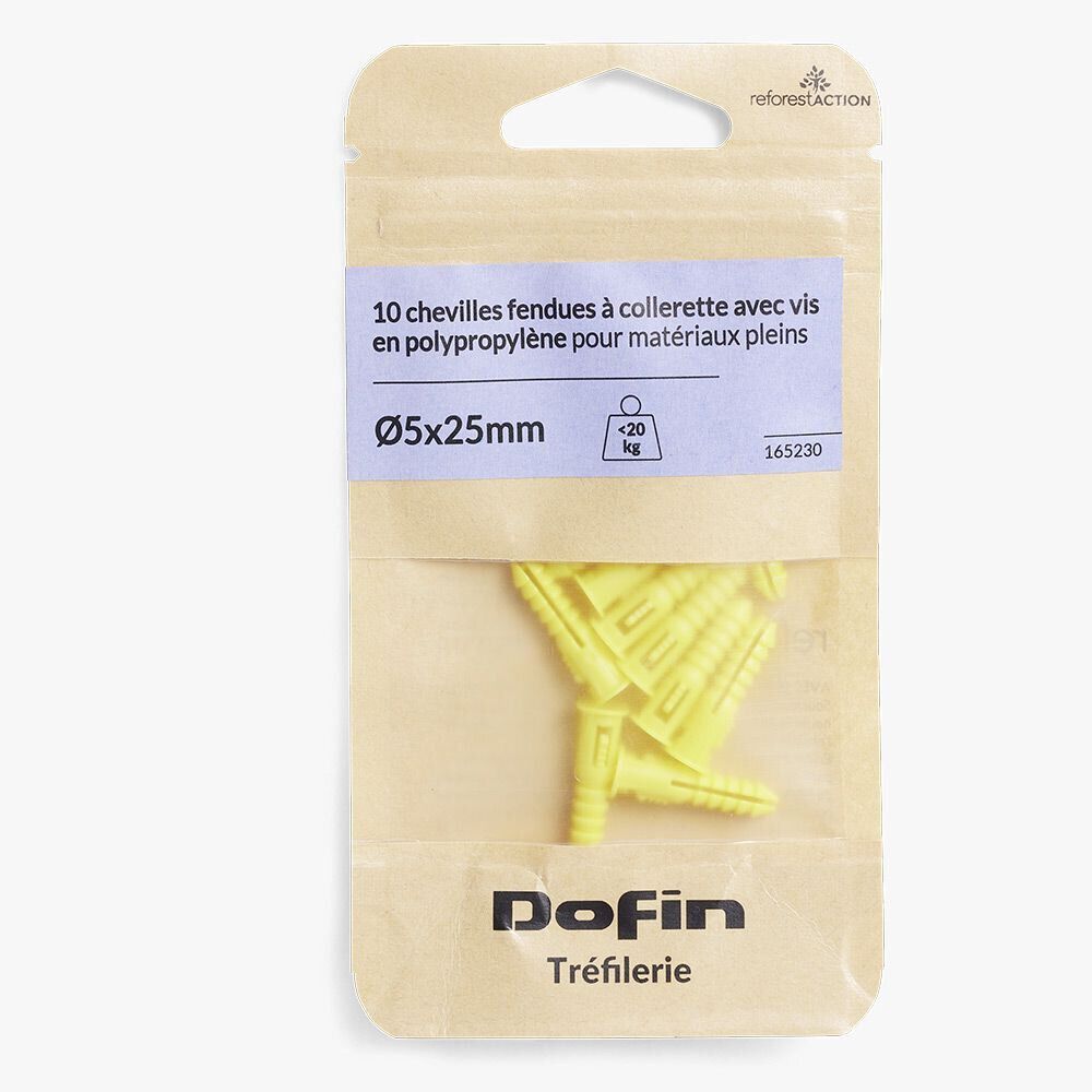 10 chevilles avec collerette pour matériaux pleins et vis - Ø5x25 mm