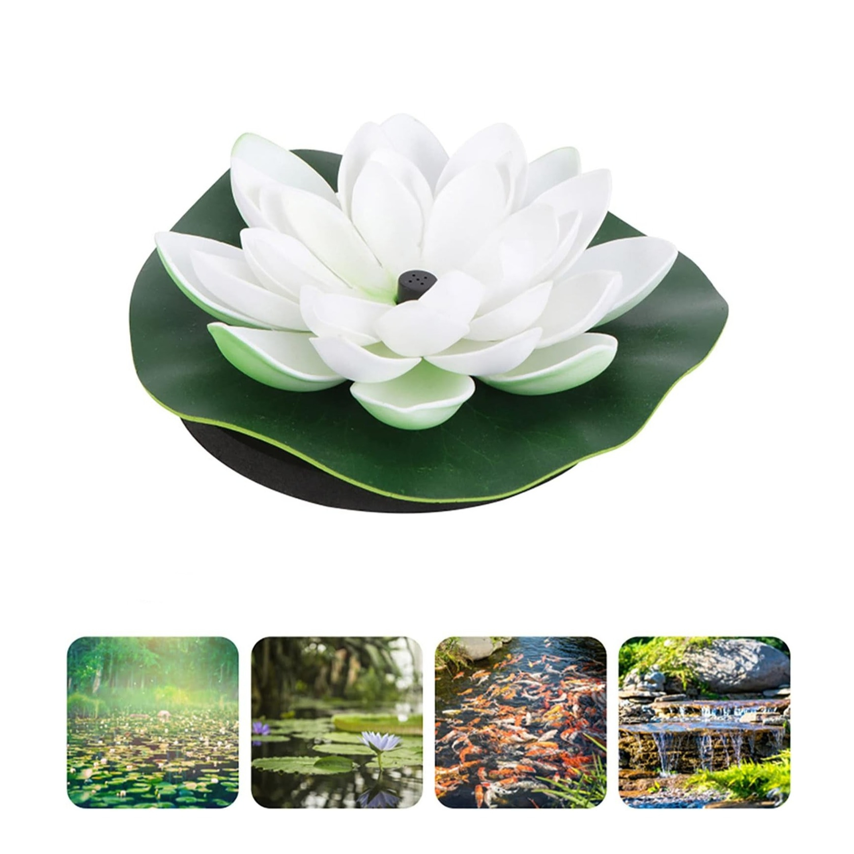 (Ø17.5cm) Schwimmende Solar Seerose Springbrunnen Deko Gartenteich Fontäne - Weiss