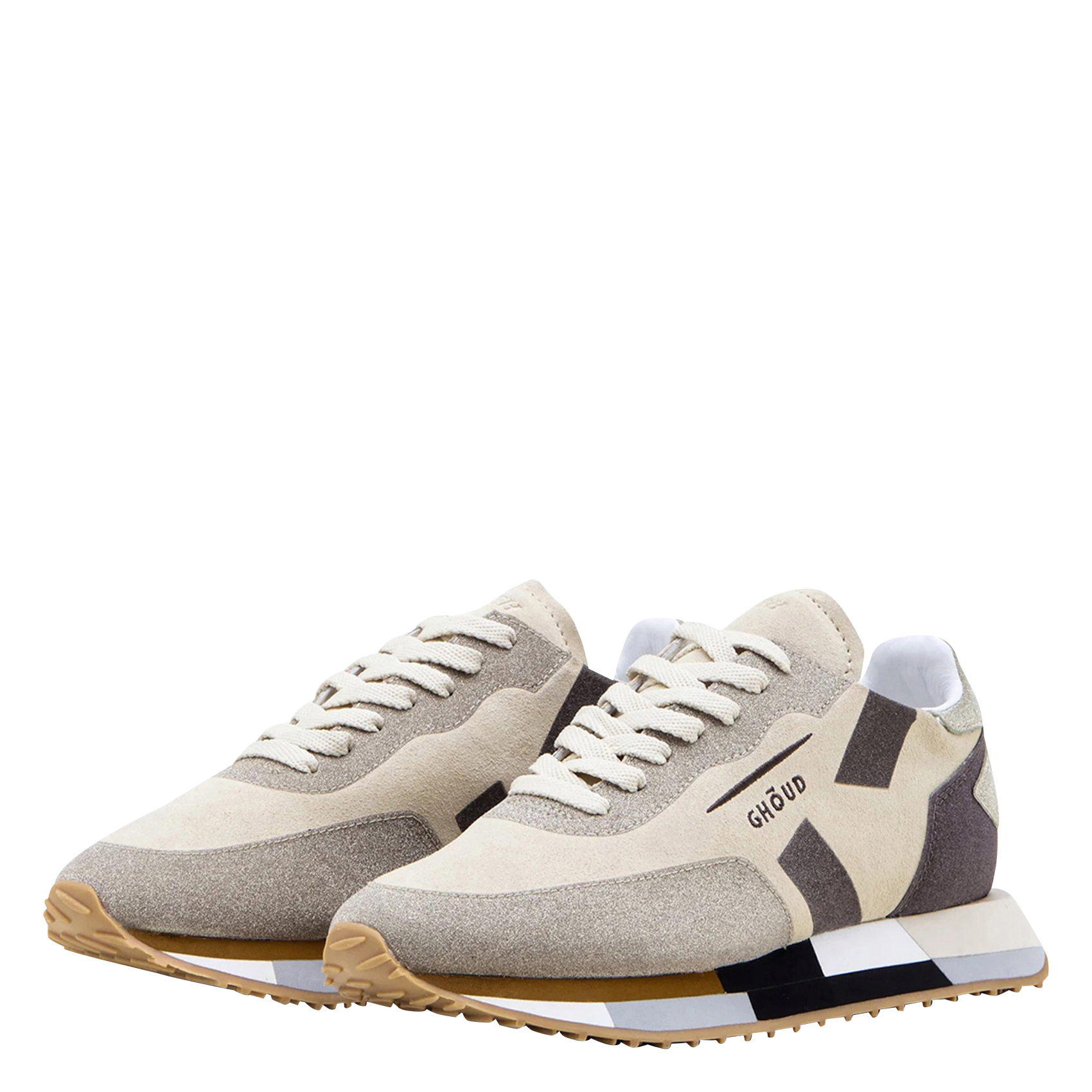 STAR M - Baskets basses pailleté avec sherpa en cuir mélangé| Beige