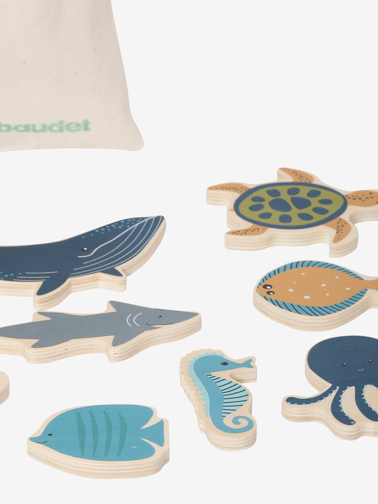 Conjunto de animais marinhos de madeira azul com certificação FSC®
