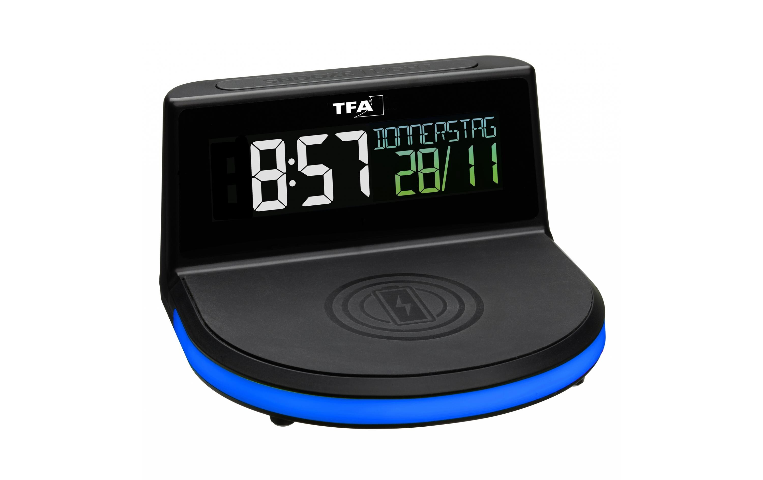 Digitalwecker Charge-it-Wireless SchwarzDigitalwecker mit kabelloser Ladestation