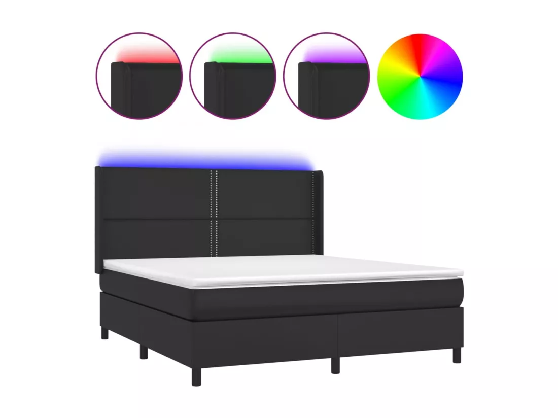 Sommier tapissier avec matelas et LED Noir 180x200cm Similicuir