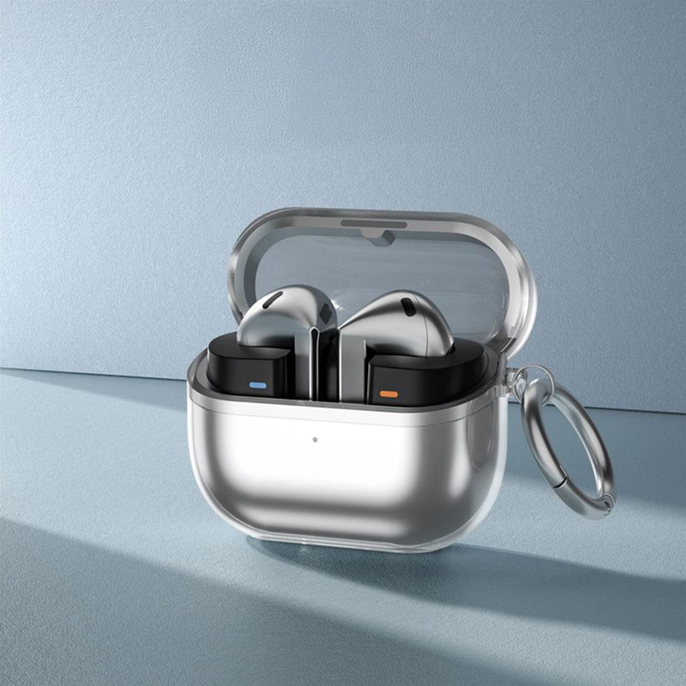 Samsung Galaxy Buds 3 / Buds 3 Pro Gummi Schutzhülle Abdeckung mit Karabinerhaken - Transparent