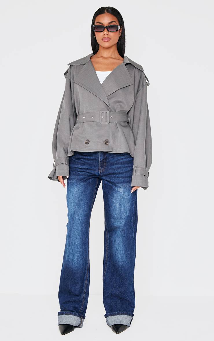 Gris Trench-coat Classique Longueur Mi-cuisse