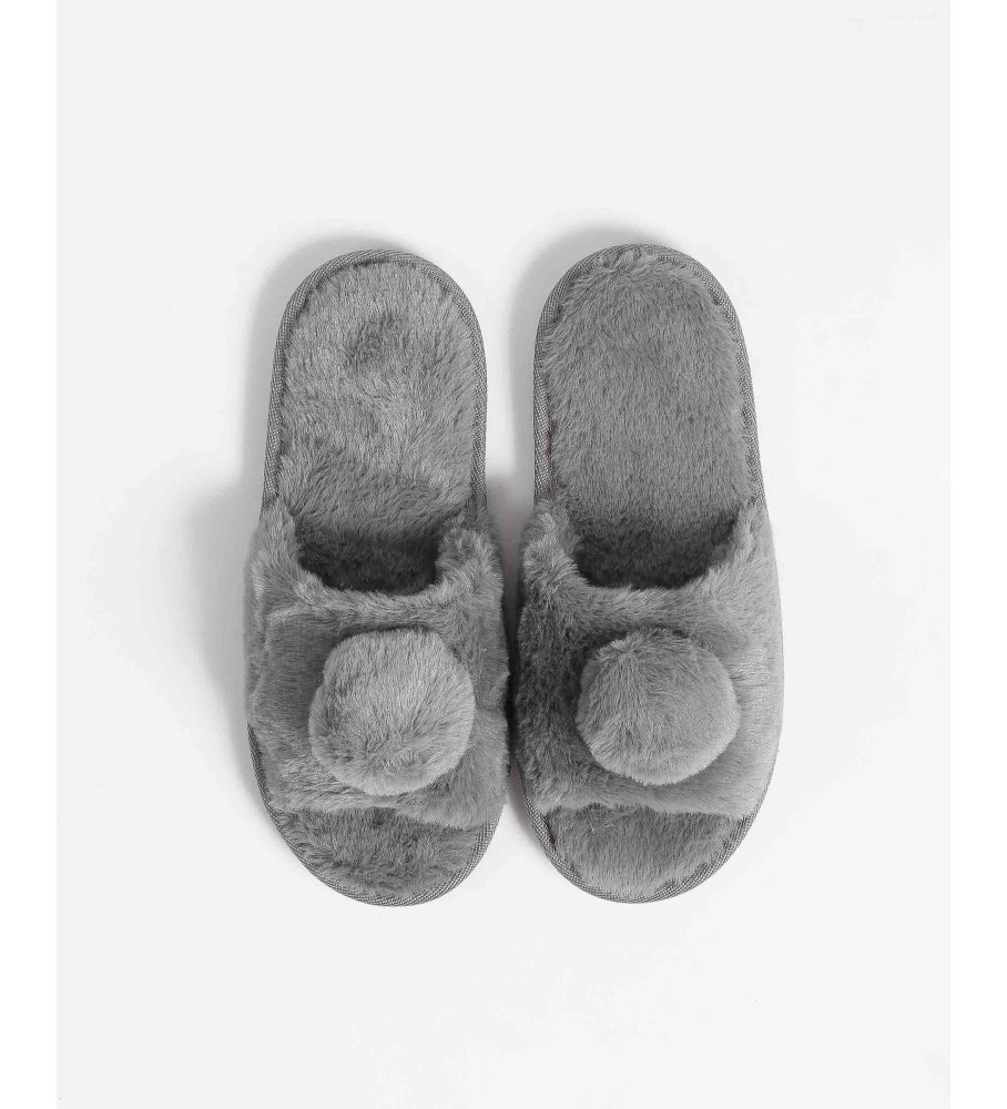Pantufas cinza Admas com pompom