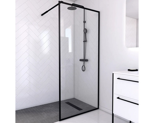 Walk In Aurlane Dark Edge 90 cm profiel zwart helder glas omkeerbaar