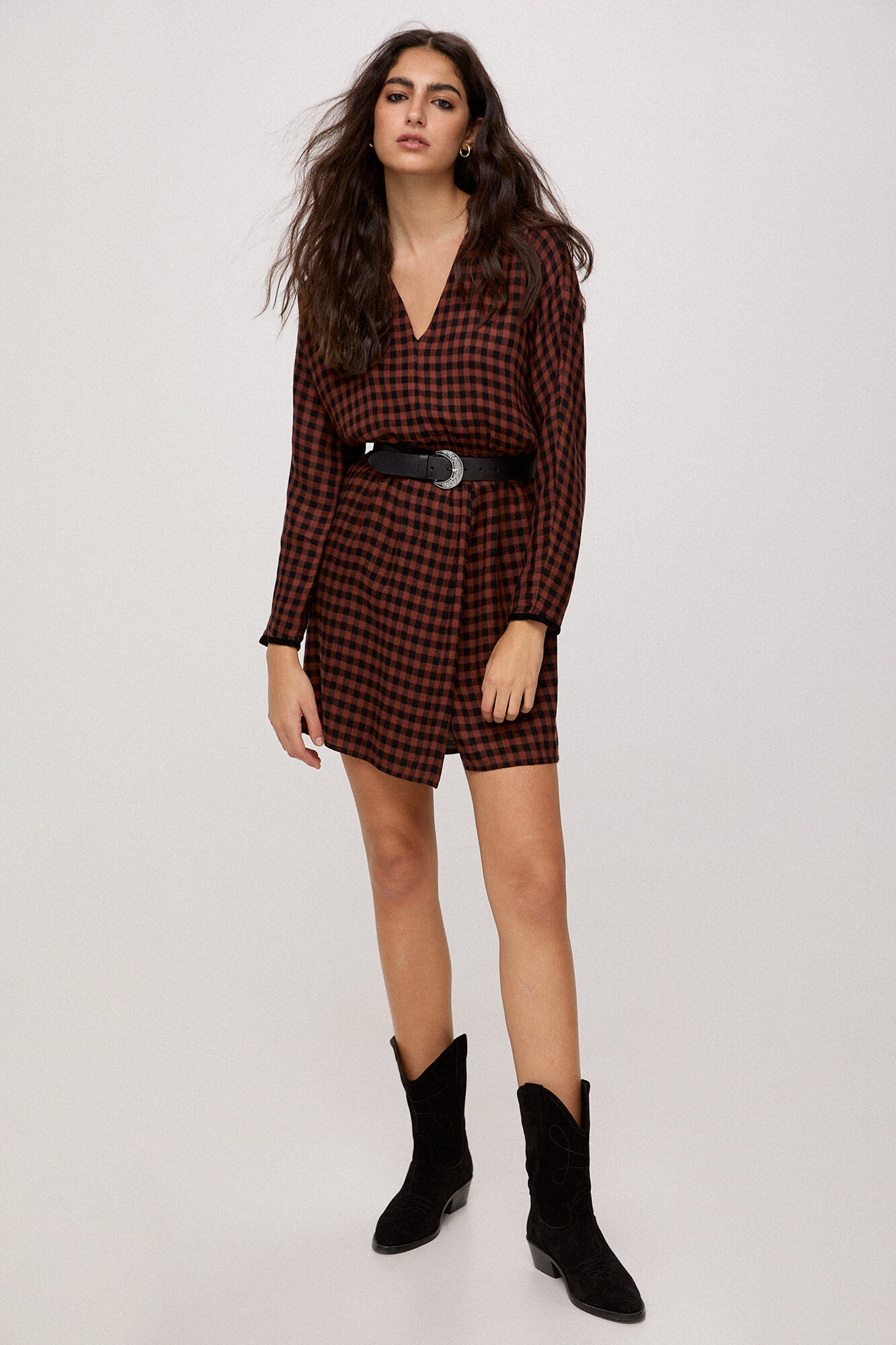 Vestido xadrez - Marrom