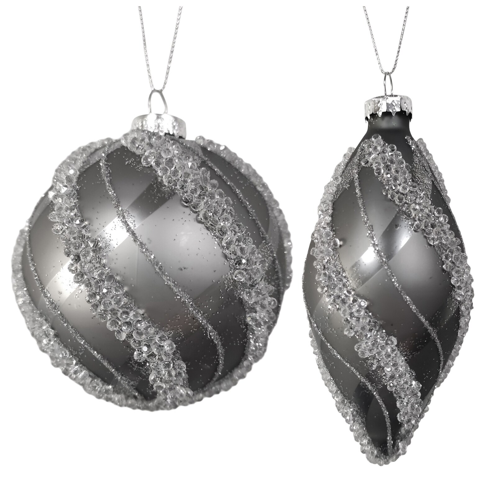 HTI-Living Weihnachtskugeln 2er Set Silber Glitzer
