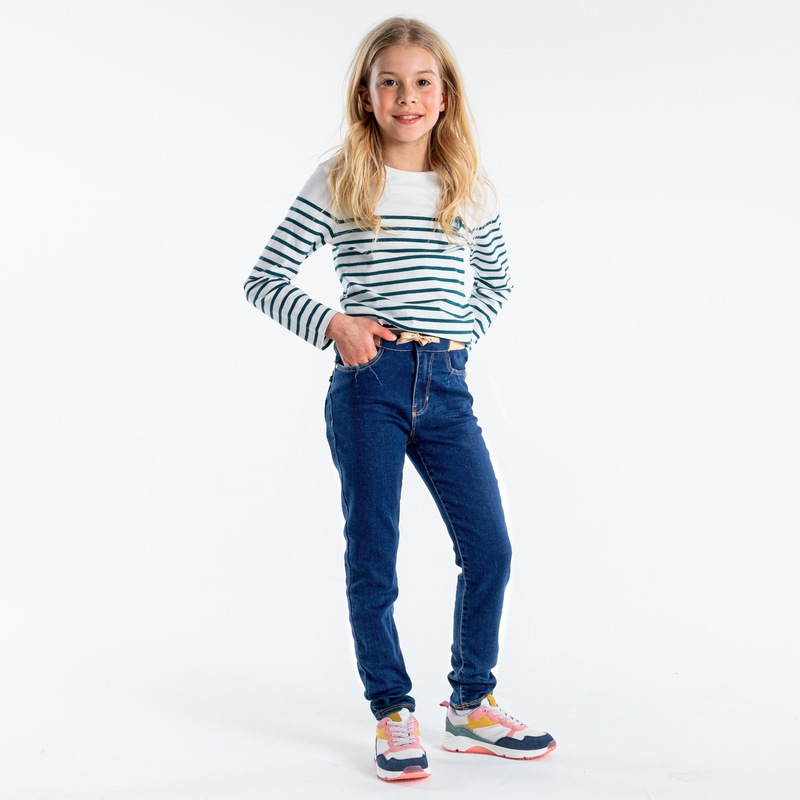 Jean slim à taille côtelée bleu fille