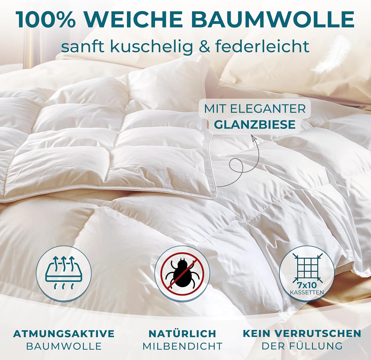 Daunendecke 155x220 Deluxe - Made in Germany | Traumhaft flauschig - 90% Daunen 10% Federn | Bettdecke 155x220 - Allergiker geeignet | Daunenbettdecke | Sommerdecke | Federbettdecke | Oeko-Tex