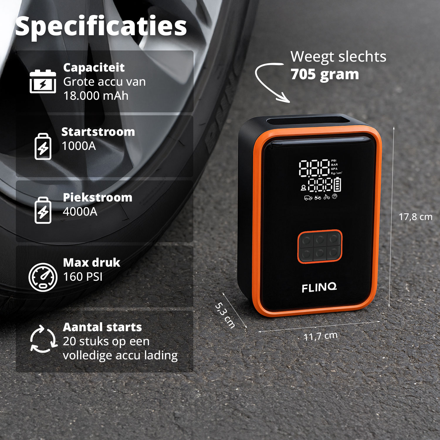 FlinQ 2-in-1 Jump Starter & luchtcompressor