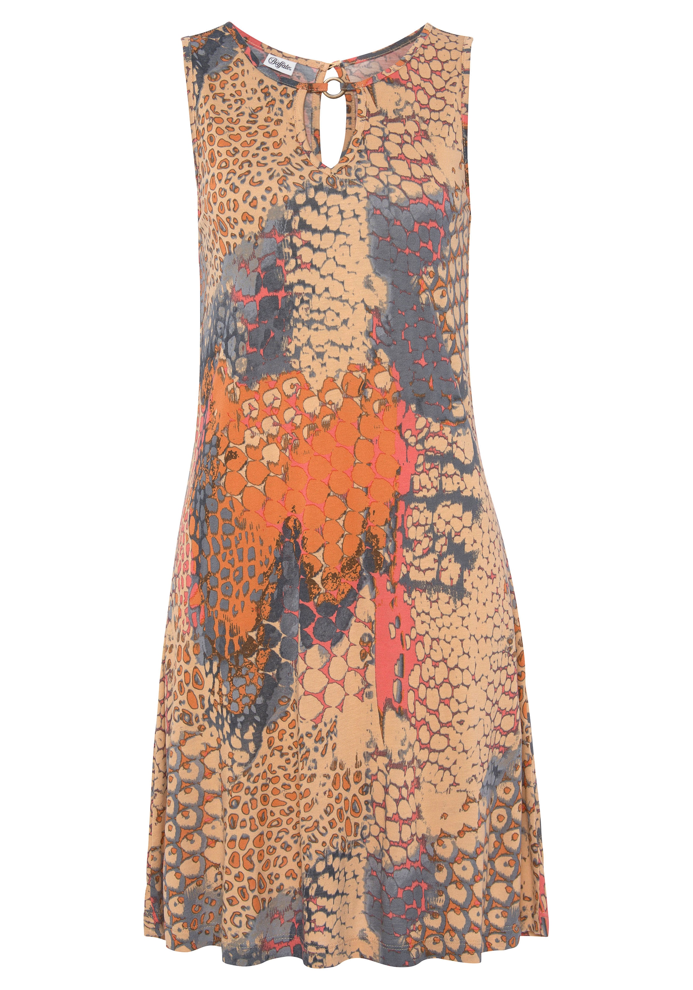 Buffalo Strandkleid mit Animaldruck, kurzes Sommerkleid mit Zieraccessoire