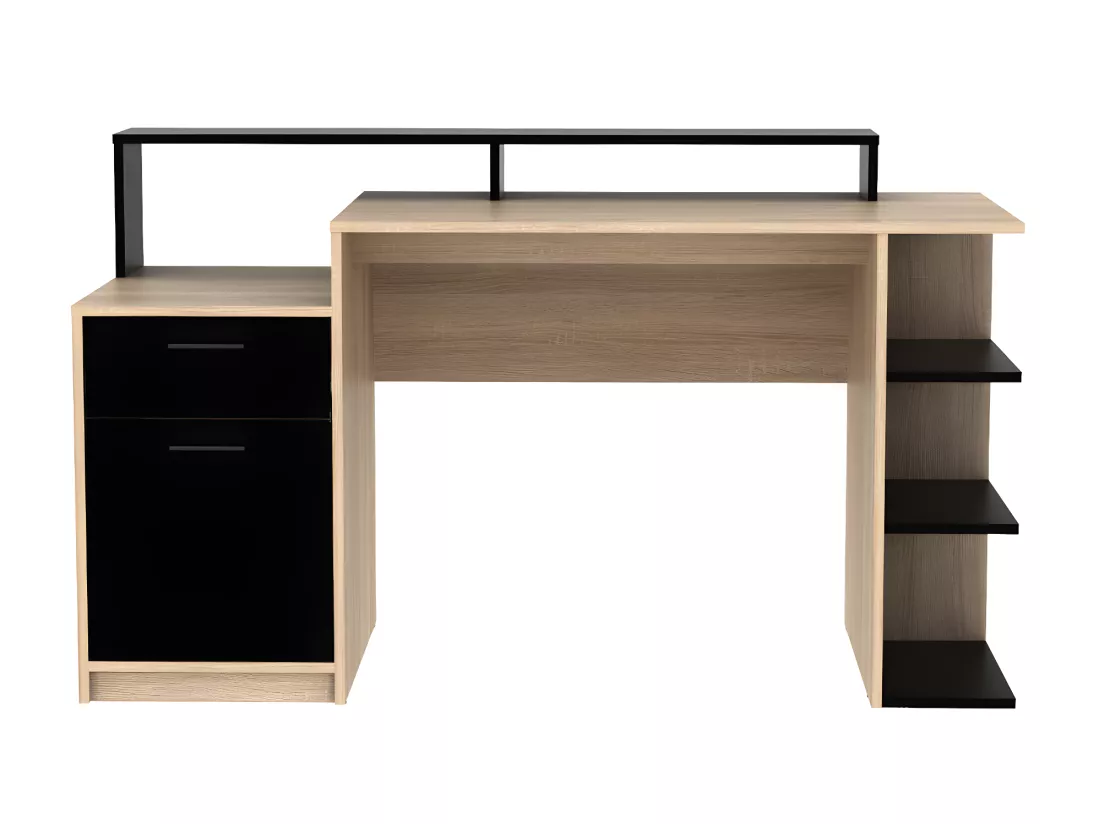 Bureau avec rangements ZACHARIE - Coloris : chêne et noir