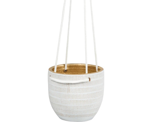 Le Havre plantenpot van steengoed, Ø 20 cm, H 18 cm, wit en goud