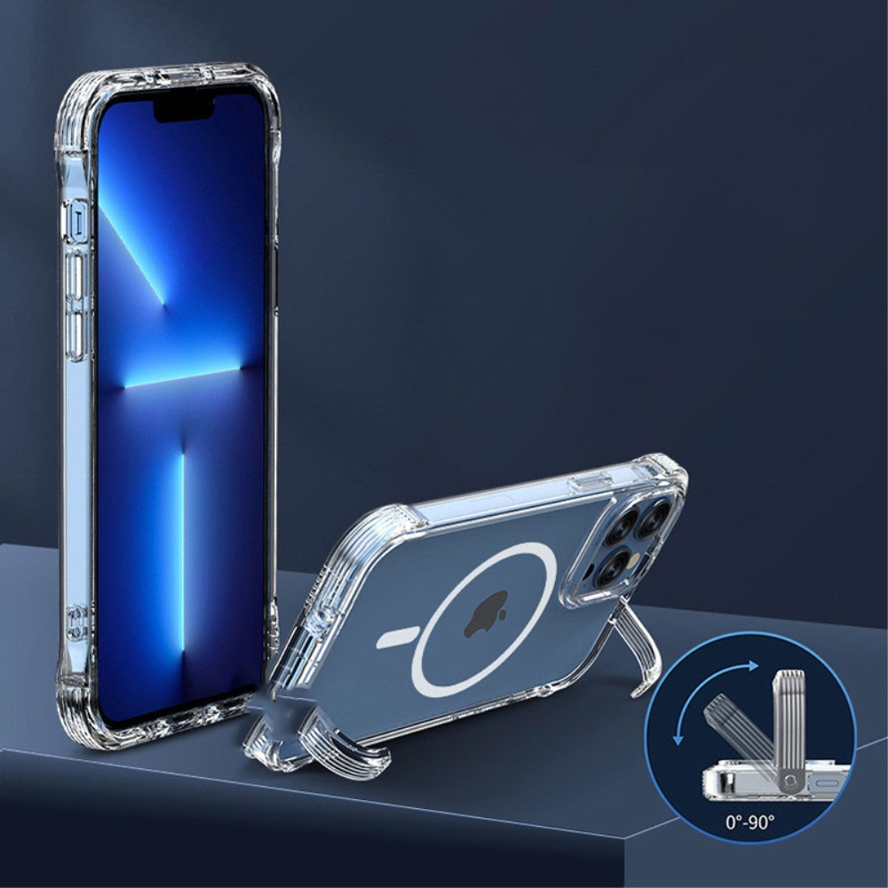 iPhone 14 Pro Max MagSafe Hybrid Hülle TPU Bumper Acryl Rückseite Air Cushion Fallschutz   Kickstand Halterung - Transparent